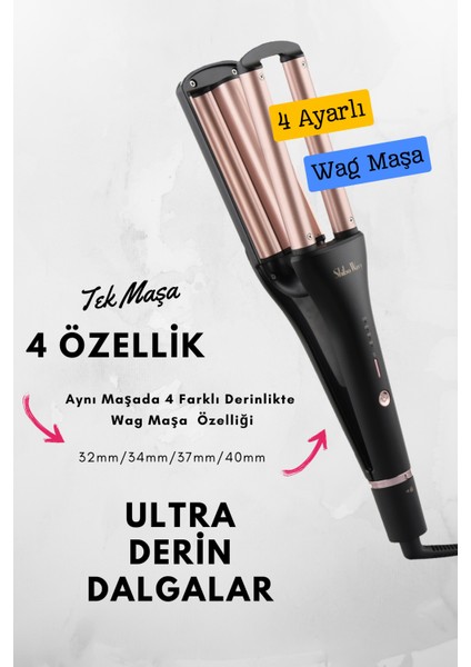 Wag Maşa 4 Ayarlı Siyah Renk Ultra Derin Iri Dalgalar (32MM/34MM/37MM/40MM Ayarlanabilir Özellikli)
