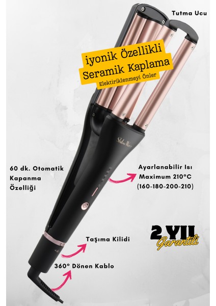 Wag Maşa 4 Ayarlı Siyah Renk Ultra Derin Iri Dalgalar (32MM/34MM/37MM/40MM Ayarlanabilir Özellikli)