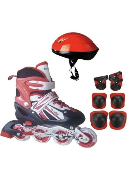 Paten Fonksiyonlu 35-38 Kırmızı Set Paten Kask Dizlik Dirseklik