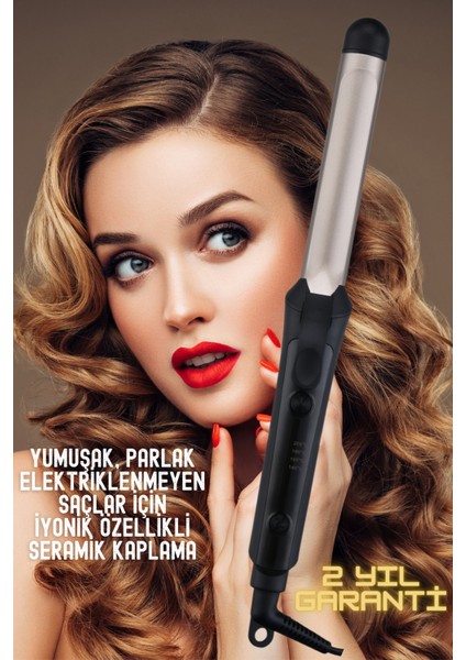 25MM Seramik Kaplama Saç Maşası (Ayarlanabilir Isı , 1 Adet Hediye Eldiven , 20 cm Ekstra Uzun Başlık)