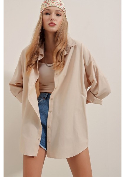 Kadın Oversize Uzun Basic Gömlek