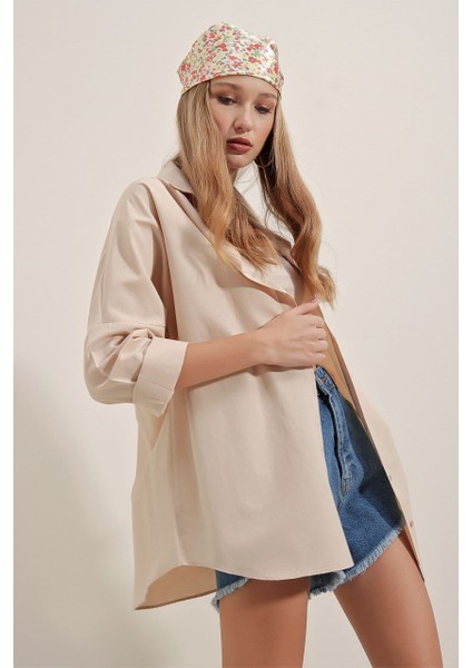 Kadın Oversize Uzun Basic Gömlek