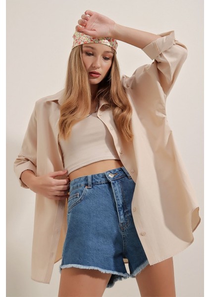 Kadın Oversize Uzun Basic Gömlek