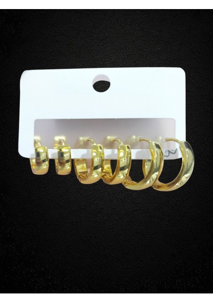 Çelik Küpe 3'lü Sade Köşeli Kavisli Halka Model Küpe 4 mm Kalınlık Altın Sarısı Gold fiyatları