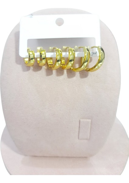 Çelik Küpe 3'lü Sade Köşeli Kavisli Halka Model Küpe 4 mm Kalınlık Altın Sarısı Gold fırsatları