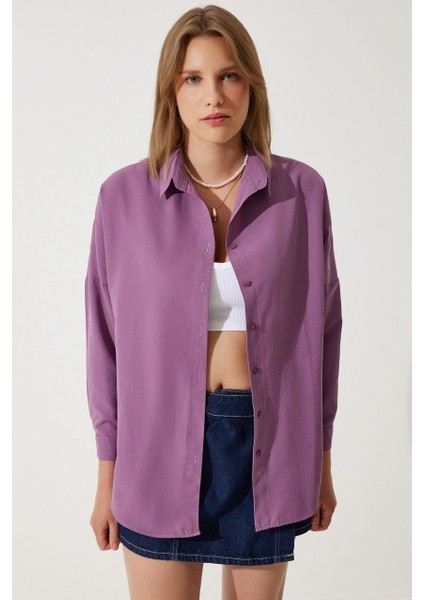 Kadın Oversize Uzun Basic Gömlek