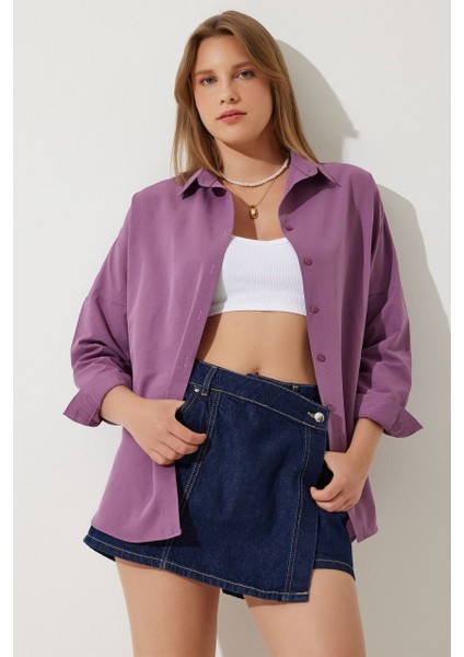 Kadın Oversize Uzun Basic Gömlek