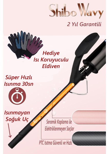 9mm Kıvırcık Ince Saç Maşası ( Afro Dalga ) Klipsli Extra Uzun Başlık 1 Adet Eldiven Hediyeli