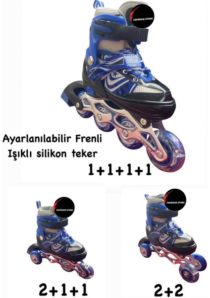 Işıklı Çocuk Pateni Ayarlanılabilir Alıştırma Tekerli Frenli Silikon Tekerli Metal Gövdeli Paten