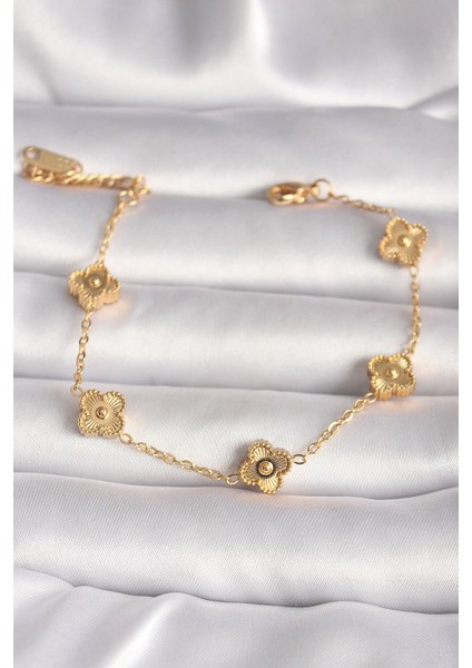 316L Çelik Gold Renk Baby Boy Yonca Model Işleme Detay Kadın Bileklik - TJ-BB6641