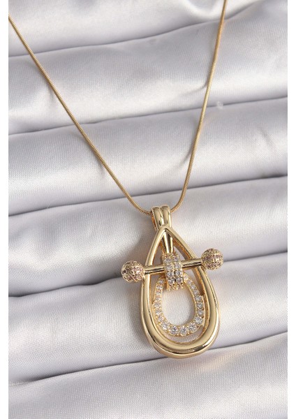 316L Çelik Gold Renk Zincir Zirkon Taşlı Vintage Model Kadın Kolye - TJ-BKO9507