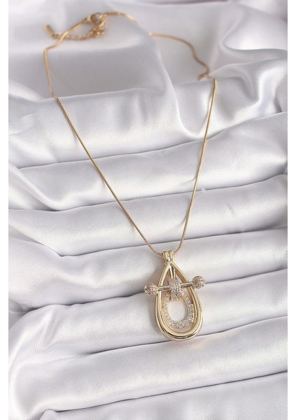 316L Çelik Gold Renk Zincir Zirkon Taşlı Vintage Model Kadın Kolye - TJ-BKO9507