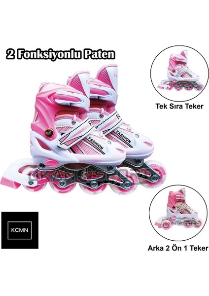 Avessa Işıklı Teker Çift Sıra Ayarlanabilir Paten (Içerisinde Teker Aparatları Mevcuttur) Pembe