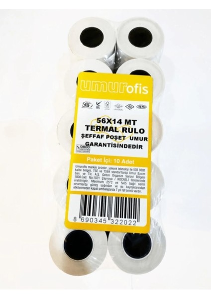 Umur Ofis 56X14 Metre Termal Rulo 10'lu Paket - Kısa Boy / Ed.art