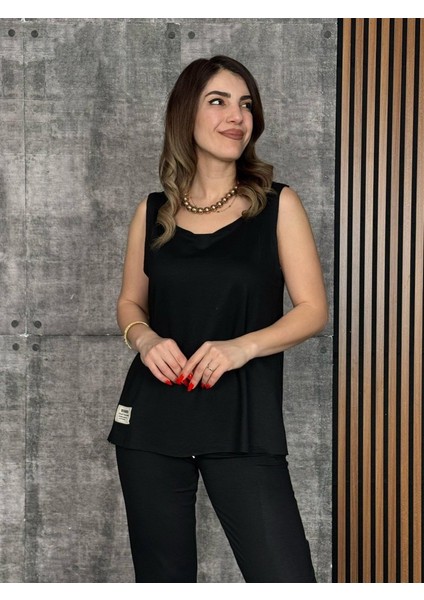 Kadın Askılı Yuvarlak Yaka Viskon Iki Iplik Bluz ve Eşofman Altı Ikili Takım