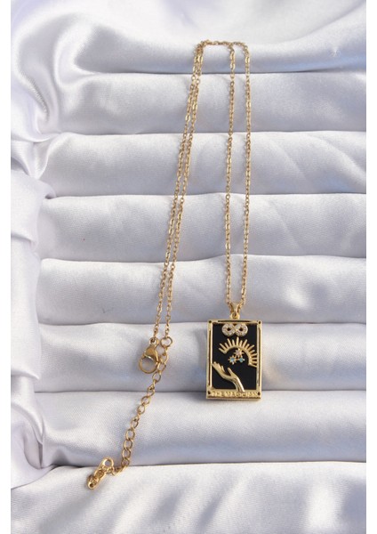 316L Çelik Zincir Gold Renk Sonsuzluk Detay Zirkon Taşlı Tarot Kolye - TJ-BKO8983