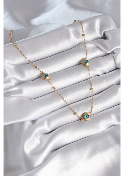 316L Çelik Gold Renk Nazar Boncuk Model Kadın Kolye - TJ-BKO8340