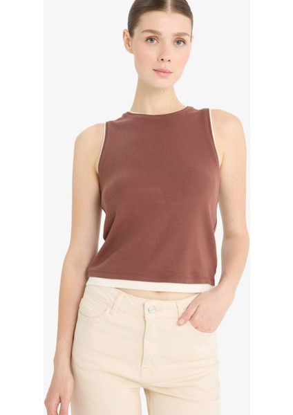 Slim Fit Dar Kesim Bisiklet Yaka Basic Düz Ribana Atlet F5581AX25SM