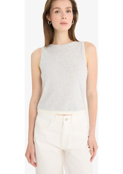 Slim Fit Dar Kesim Bisiklet Yaka Basic Düz Ribana Atlet F5581AX25SM modelleri