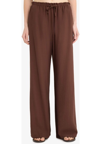 Wide Leg Kumaş Pantolon Çift Cepli Yüksek Bel Geniş Paça E7434AX25SM
