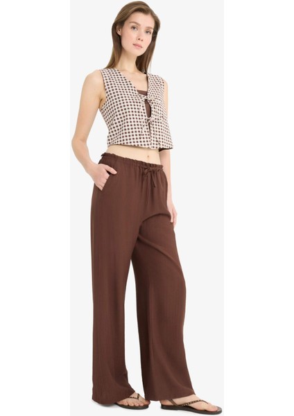 Wide Leg Kumaş Pantolon Çift Cepli Yüksek Bel Geniş Paça E7434AX25SM