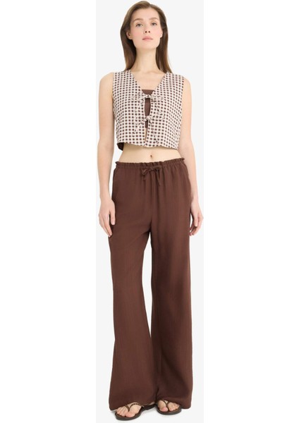 Wide Leg Kumaş Pantolon Çift Cepli Yüksek Bel Geniş Paça E7434AX25SM