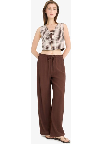 Wide Leg Kumaş Pantolon Çift Cepli Yüksek Bel Geniş Paça E7434AX25SM