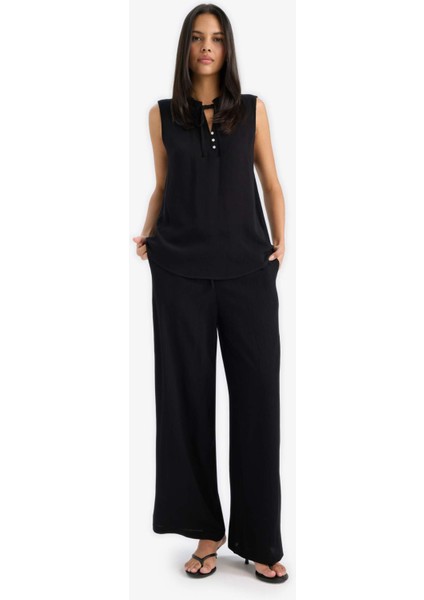 Regular Fit Beli Lastikli Bağcıklı Plaj Pantolonu-Fall in Love D9763AX25SM fiyatları