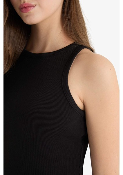 Bodycon Vücudu Saran Halter Yaka Fitilli Kaşkorse Kolsuz Maxi Siyah Yazlık Elbise A4828AX25SM