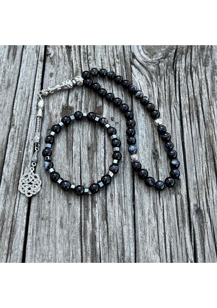 Kişiye Özel Siyah Renk Fonksiyonlu Kol Saati Doğal Taş Tespih ve Bileklik Çakmak Seti HBDK62 fırsatları