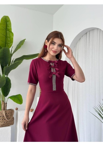 Wera Taşlı Fiyonk Detaylı Elbise