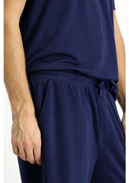 Kısa Kol Bisiklet Yaka 2'li Şortlu Pijama Takımı