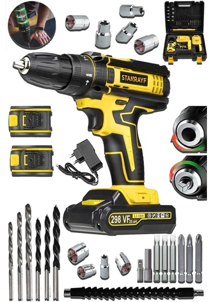 Alman H-Tech 298VF 25 Ah Çelik Şanzıman Bakır Sargılı Çift Akülü Şarjlı Darbeli Vidalama Matkap fiyatları