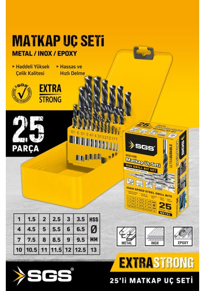 SGS1420 25 Parça Hss Matkap Ucu Seti Metal Standlı Kutulu