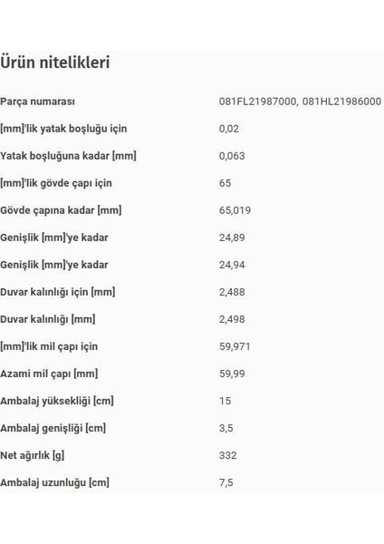 Ana Yatak Std Bmw M40 42 43B16 87-05