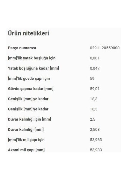Ana Yatak Std Vag A3 A4 A6 Bo1 Cad3 Go3-4-5-6 Jet3-4 Pas Po3 T5 91-