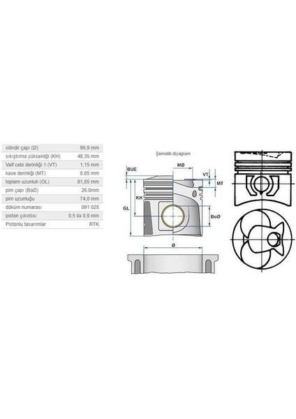 Piston 90,90MM M.benz OM616 617 73-01