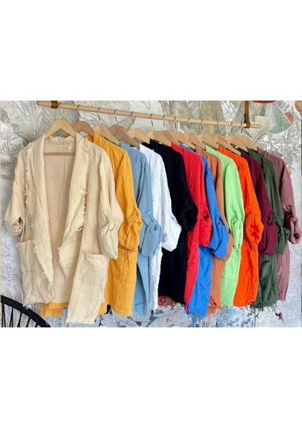 Mevsimlik Müslin Kumaş Püskül Dikişli Gömlek-Ceket Oversize 38-50