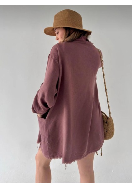 Mevsimlik Müslin Kumaş Püskül Dikişli Gömlek-Ceket Oversize 38-50