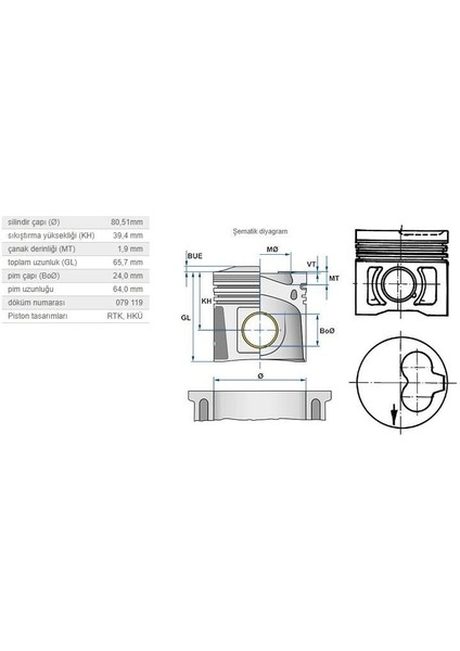 Piston 80,51MM Vag 80 100 Cad2 Go3 Pas Po3 T4 89-