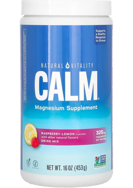 Calm, Magnesium Supplement Drink Mix, Raspberry-Lemon, 16 Oz (453 gr)
