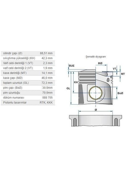 Piston 88,51MM M.benz OM646 647 648 00-20