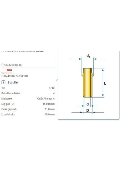 Supap Gaydı Egzoz 4AD M.benz 115 121 123 129 130 180 65-82