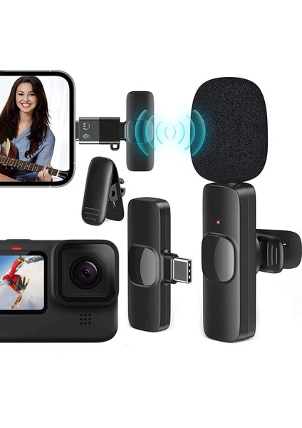 K8 Kablosuz Type-C Vlogger Yaka Mikrofonu ,cep Telefonu Için Gürültü Önleyici, Profesyonel Dış Mekan Mikrofonu, USB C Girişli Canlı Yayın Youtuber Kablosuz
