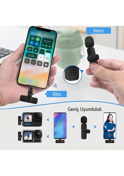 K8 Kablosuz Type-C Vlogger Yaka Mikrofonu ,cep Telefonu Için Gürültü Önleyici, Profesyonel Dış Mekan Mikrofonu, USB C Girişli Canlı Yayın Youtuber Kablosuz