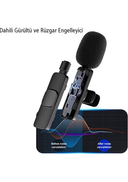 K8 Kablosuz Type-C Vlogger Yaka Mikrofonu ,cep Telefonu Için Gürültü Önleyici, Profesyonel Dış Mekan Mikrofonu, USB C Girişli Canlı Yayın Youtuber Kablosuz