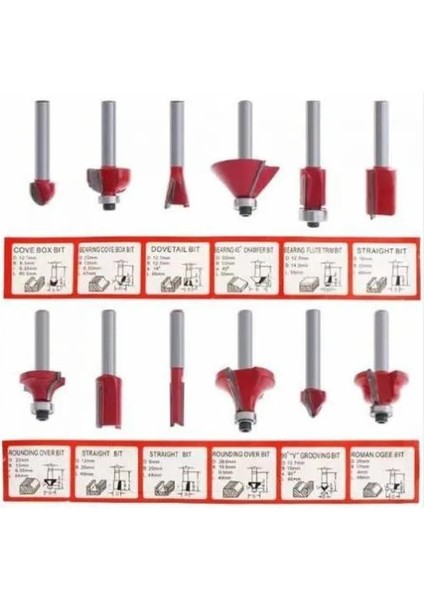 12 Parça Freze Uç Takımı Ahşap Oyma Ağaç Delme Çantalı Set 8 mm fiyatları