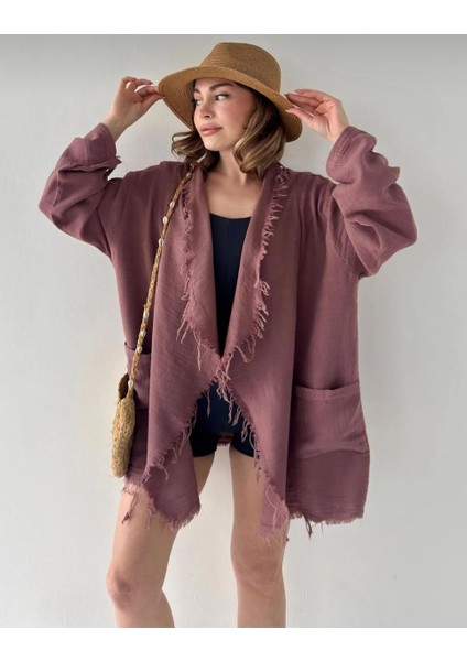 Mevsimlik Müslin Kumaş Püskül Dikişli Gömlek-Ceket Oversize 38-50
