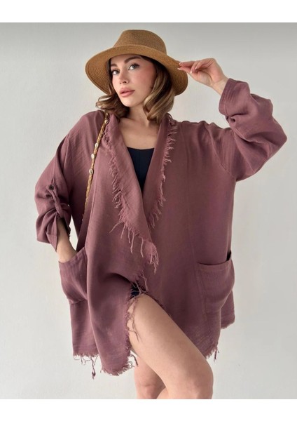 Mevsimlik Müslin Kumaş Püskül Dikişli Gömlek-Ceket Oversize 38-50