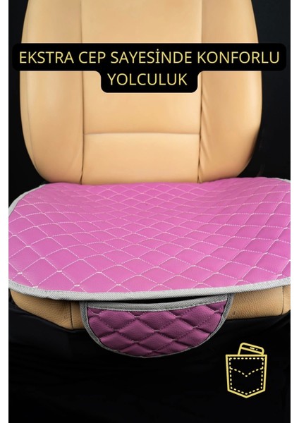 Opel Corsa Deri Silinebilir Cepli Oto Kılıf-Minder Oturak Seti (3 Parça) Pembe modelleri